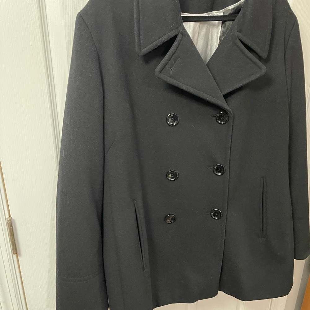 Calvin Klein Vintage Black Wool Cashmere Blend Peacoat Women's Approx SZ XL - Picture 4 of 15